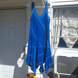 Asymmetrical hippie/boho embroidered lace up back sun dress